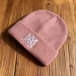 AMIRI Dusty Pink Knit Beanie with White Logo